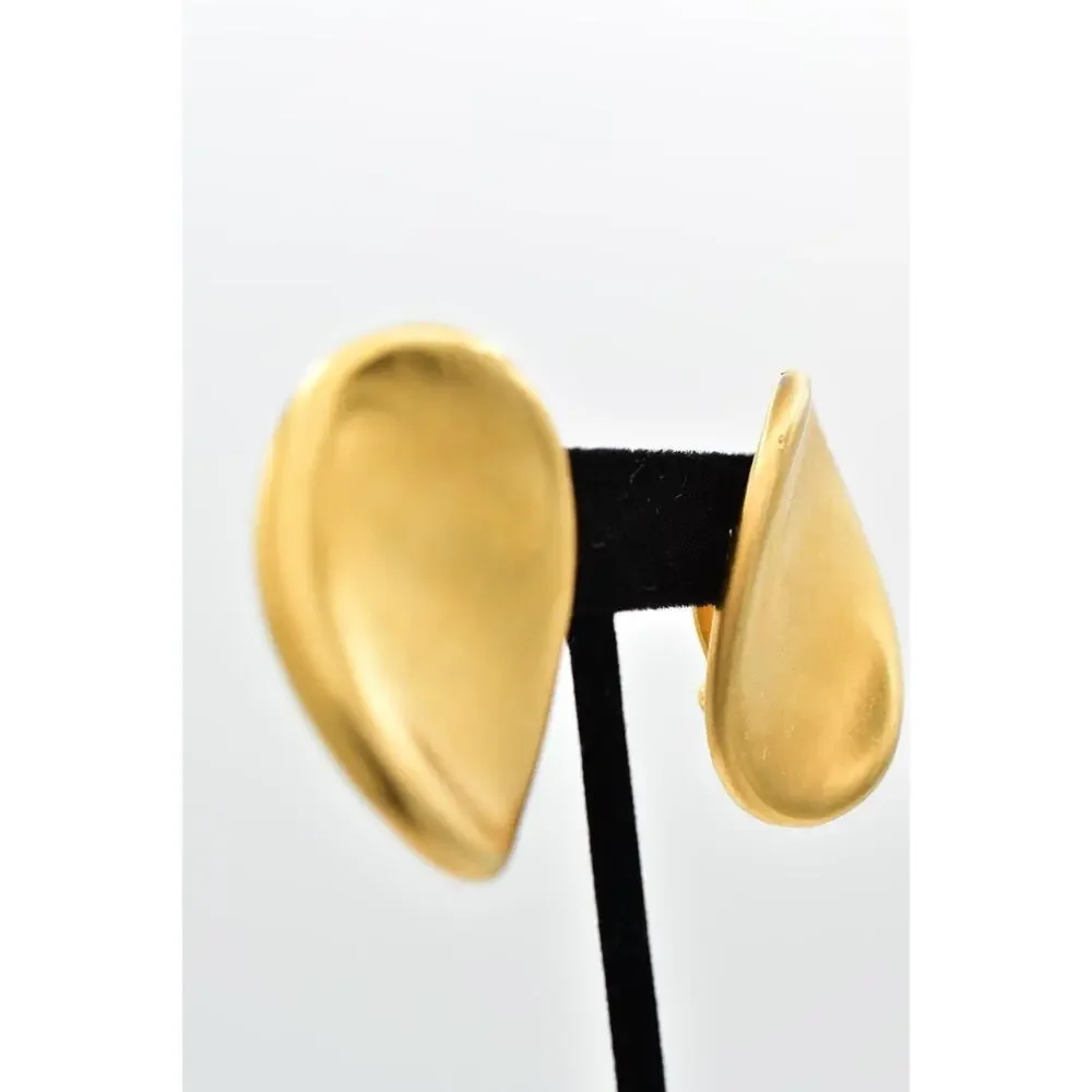 Anne Klein Vintage Clip On Earrings Brushed Gold Chunky Unsigned 1980s BinBF